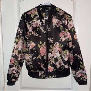 Black Floral Bomber Jacket